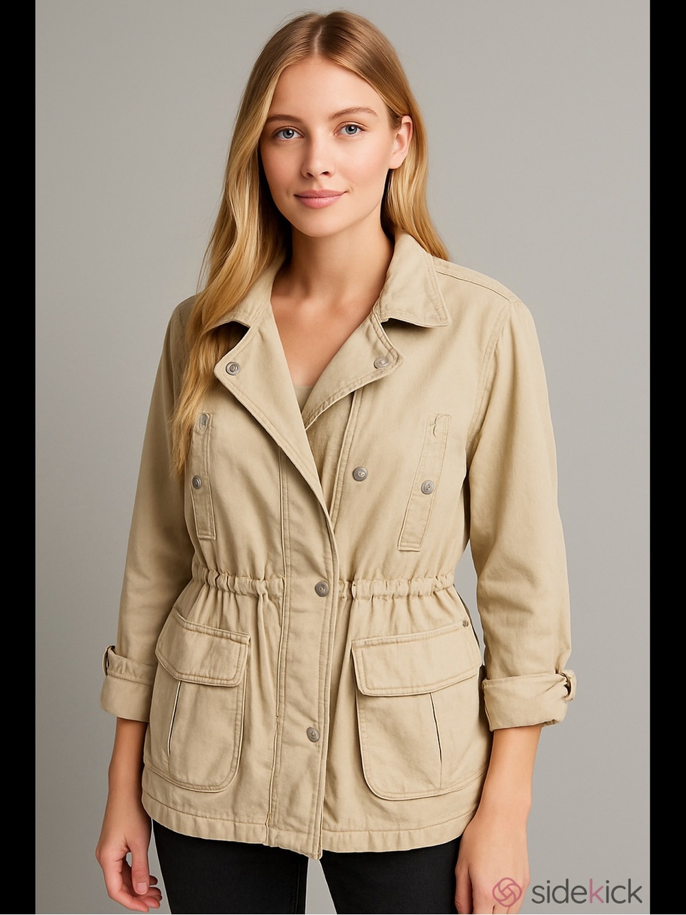 NEW Kensie Light Beige Utility Jacket with Drawstring Hem, Size XL
